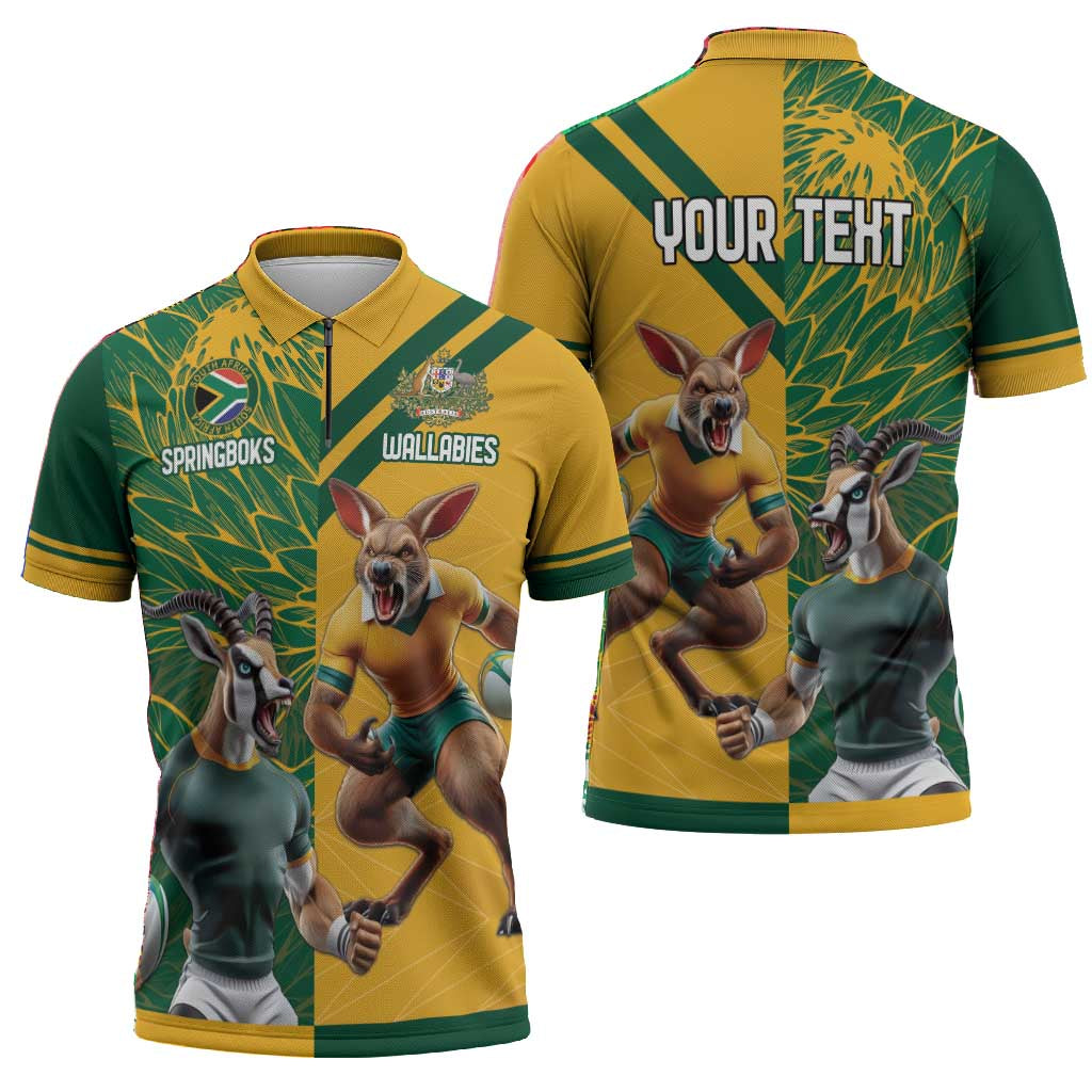 South Africa Australia Rugby Champion Personalized Zipper Polo Shirt Springboks Wallabies Mascot