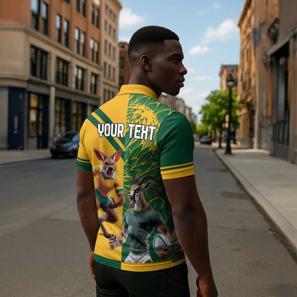 South Africa Australia Rugby Champion Personalized Zipper Polo Shirt Springboks Wallabies Mascot