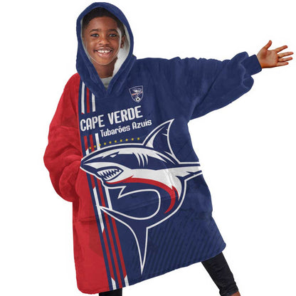 Cape Verde Football Pride Custom Kid Wearable Blanket Hoodie Tubaroes Azuis Champion - African Pride
