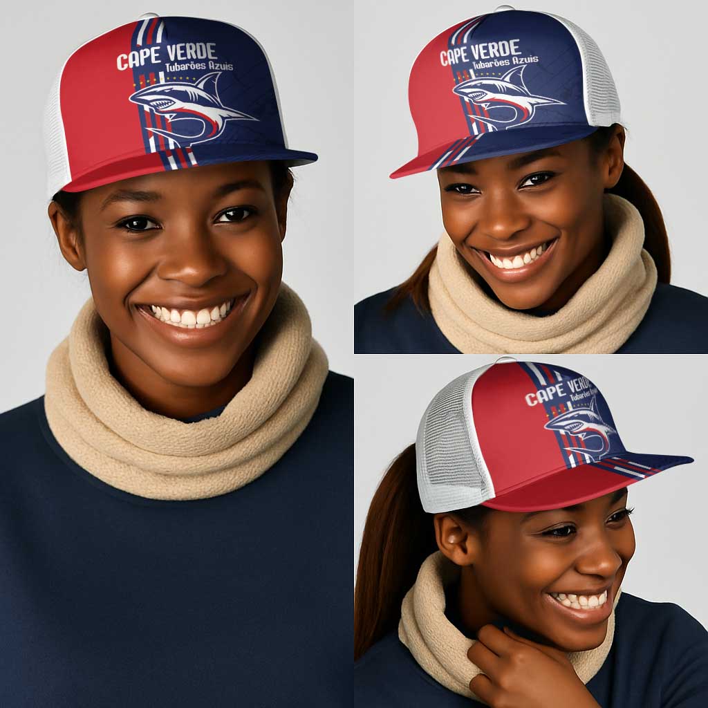 Cape Verde Football Pride Mesh Trucker Cap Tubaroes Azuis Champion - African Pride