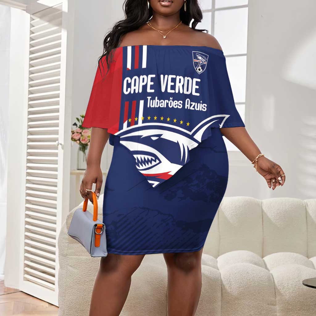 Cape Verde Football Pride Custom Off Shoulder Short Dress Tubaroes Azuis Champion - African Pride