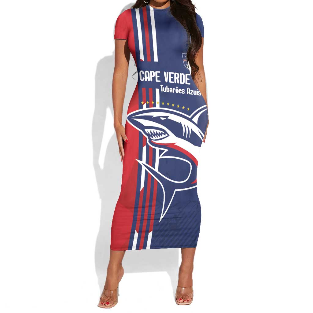 Cape Verde Football Pride Custom Short Sleeve Bodycon Dress Tubaroes Azuis Champion - African Pride