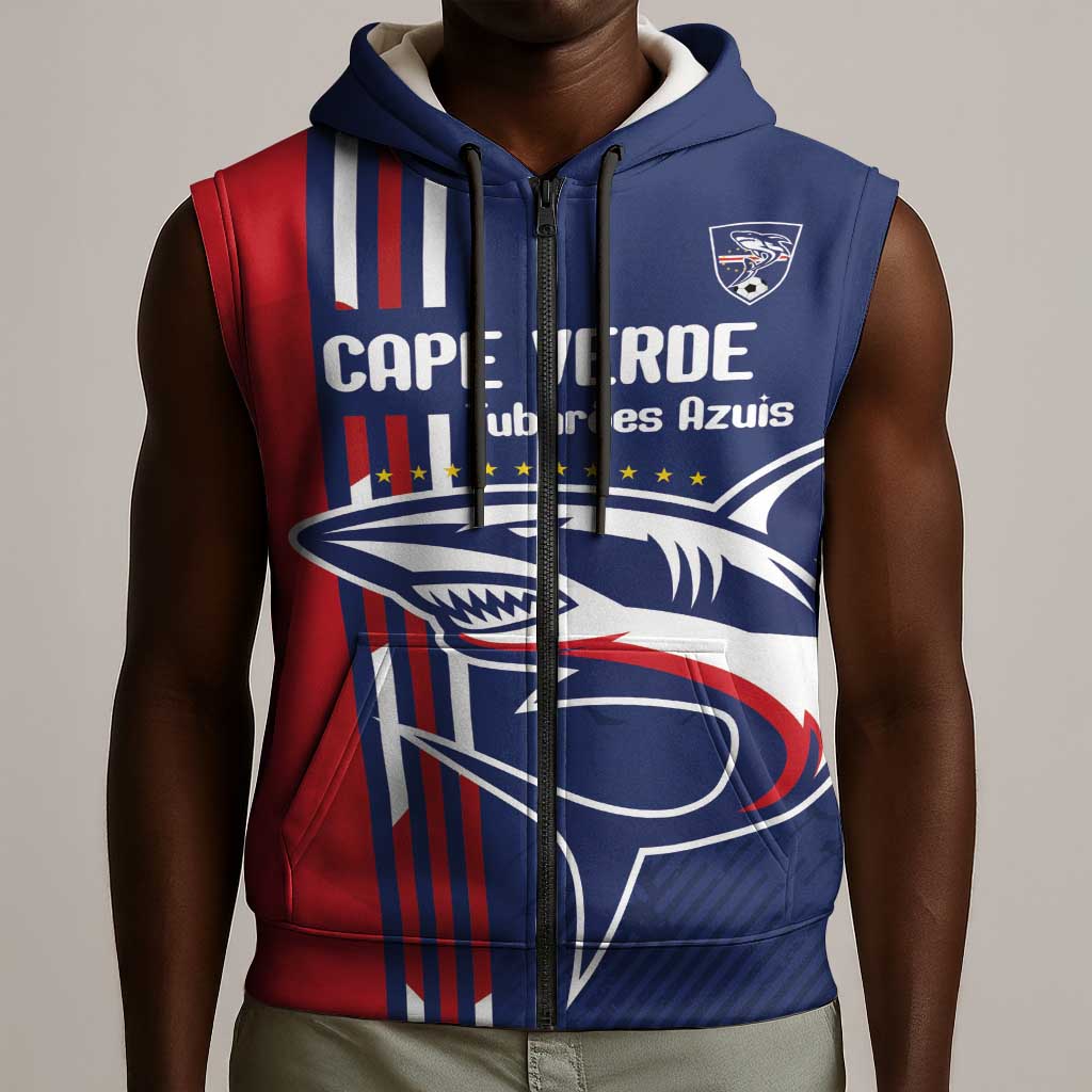 Cape Verde Football Pride Custom Sleeveless Zip Hoodie Tubaroes Azuis Champion - African Pride