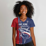 Cape Verde Football Pride Custom Women V-Neck T-Shirt Tubaroes Azuis Champion - African Pride