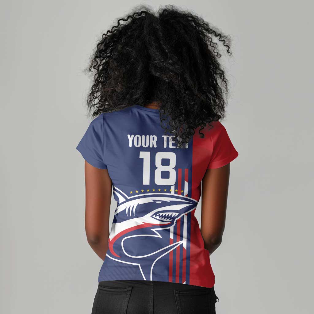 Cape Verde Football Pride Custom Women V-Neck T-Shirt Tubaroes Azuis Champion - African Pride