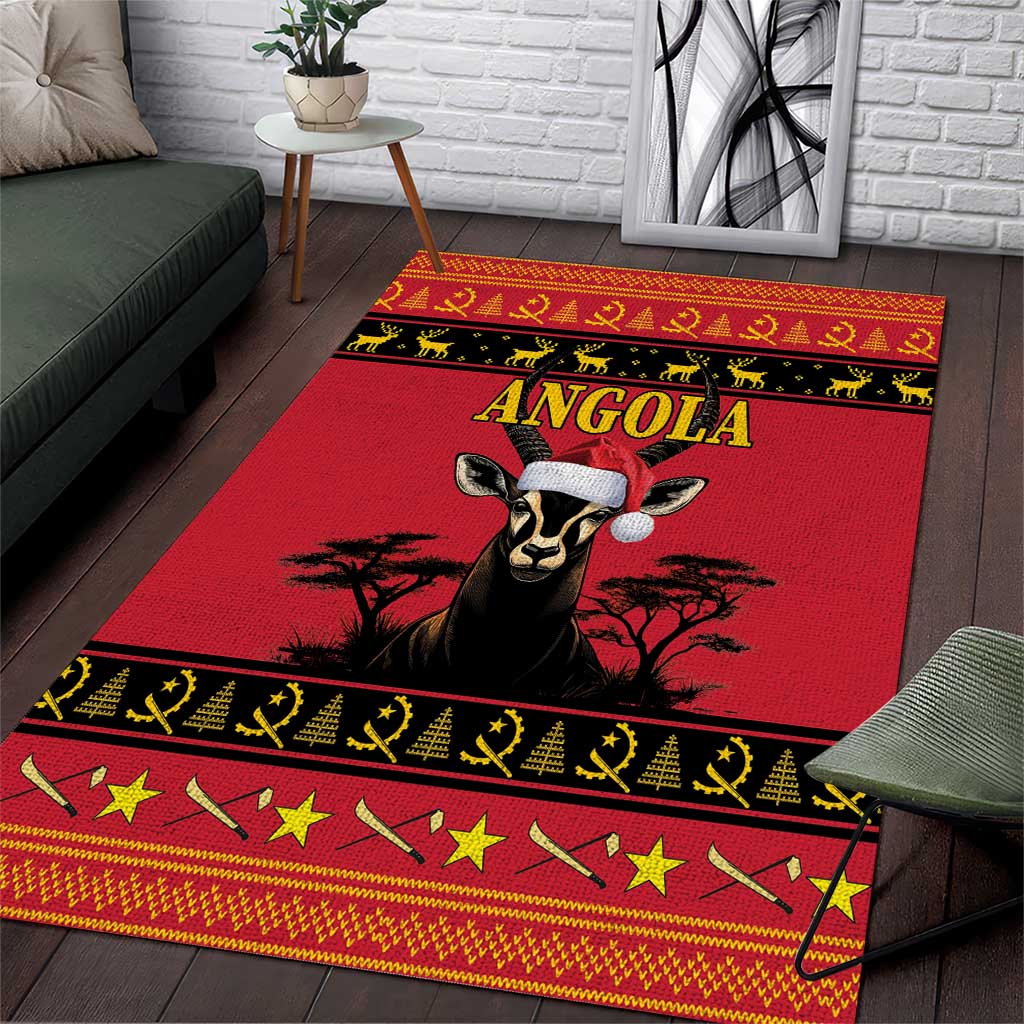 Afro Angola Giant Sable Antelope Christmas Area Rug Virtus Unita Fortior Feliz Natal