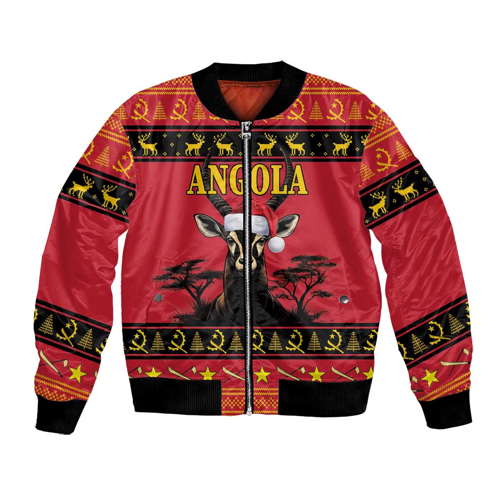 Afro Angola Giant Sable Antelope Christmas Bomber Jacket Virtus Unita Fortior Feliz Natal