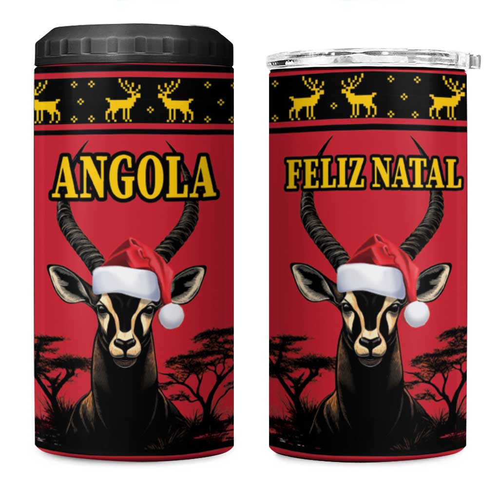 Afro Angola Giant Sable Antelope Christmas 4 in 1 Can Cooler Tumbler Virtus Unita Fortior Feliz Natal