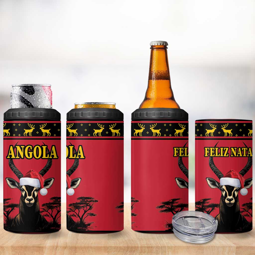 Afro Angola Giant Sable Antelope Christmas 4 in 1 Can Cooler Tumbler Virtus Unita Fortior Feliz Natal