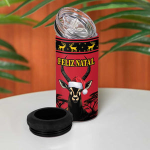 Afro Angola Giant Sable Antelope Christmas 4 in 1 Can Cooler Tumbler Virtus Unita Fortior Feliz Natal