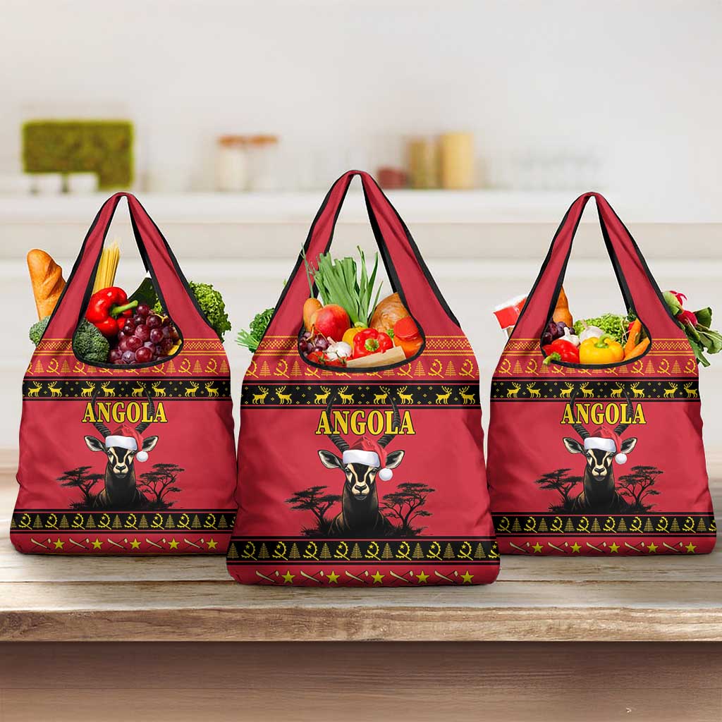 Afro Angola Giant Sable Antelope Christmas Grocery Bag Virtus Unita Fortior Feliz Natal