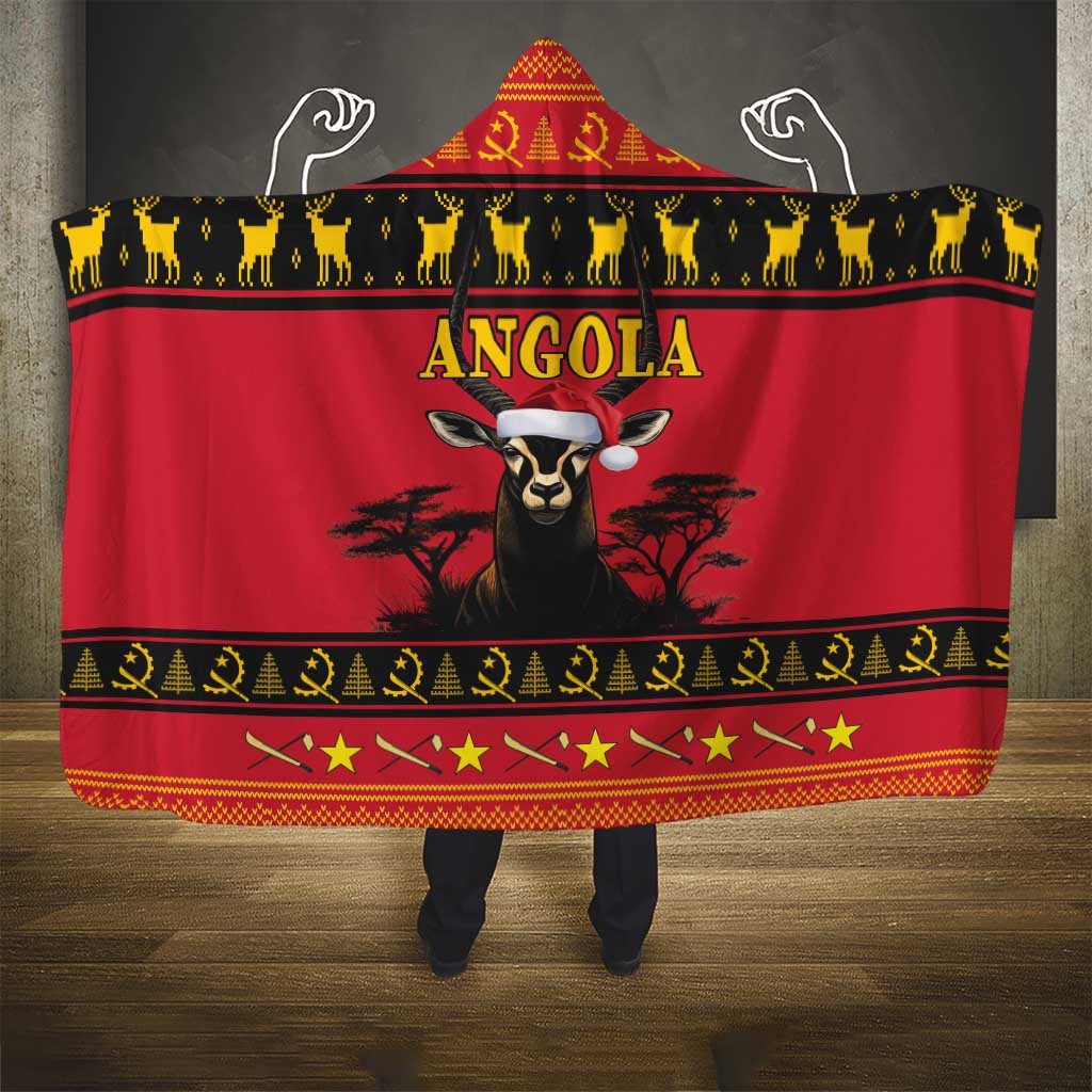 Afro Angola Giant Sable Antelope Christmas Hooded Blanket Virtus Unita Fortior Feliz Natal