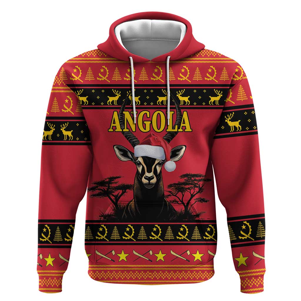 Afro Angola Giant Sable Antelope Christmas Hoodie Virtus Unita Fortior Feliz Natal