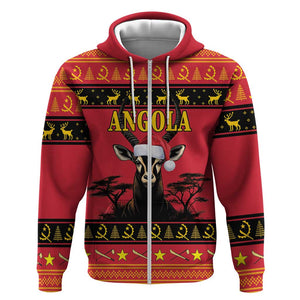 Afro Angola Giant Sable Antelope Christmas Hoodie Virtus Unita Fortior Feliz Natal