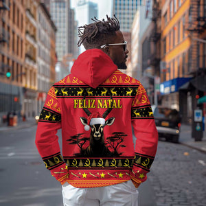 Afro Angola Giant Sable Antelope Christmas Hoodie Virtus Unita Fortior Feliz Natal