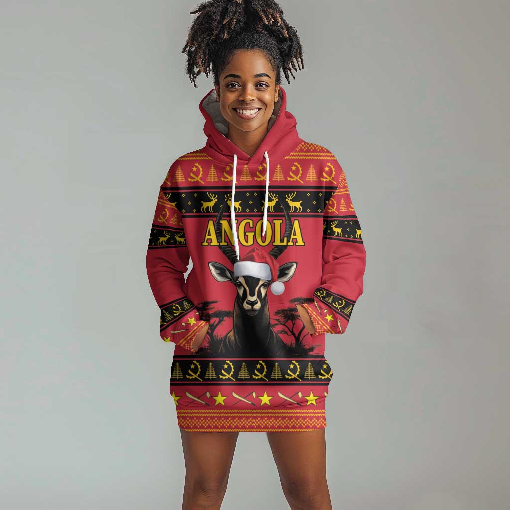 Afro Angola Giant Sable Antelope Christmas Hoodie Dress Virtus Unita Fortior Feliz Natal