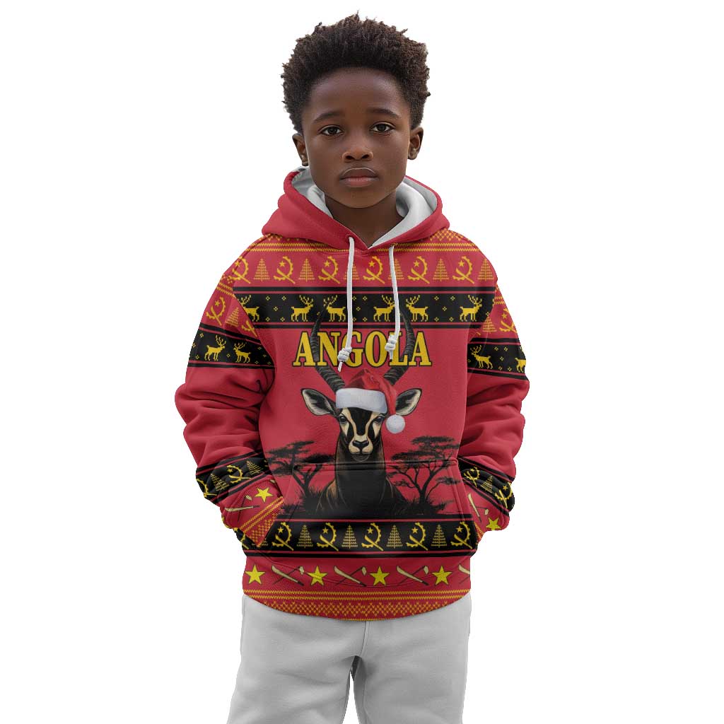 Afro Angola Giant Sable Antelope Christmas Kid Hoodie Virtus Unita Fortior Feliz Natal