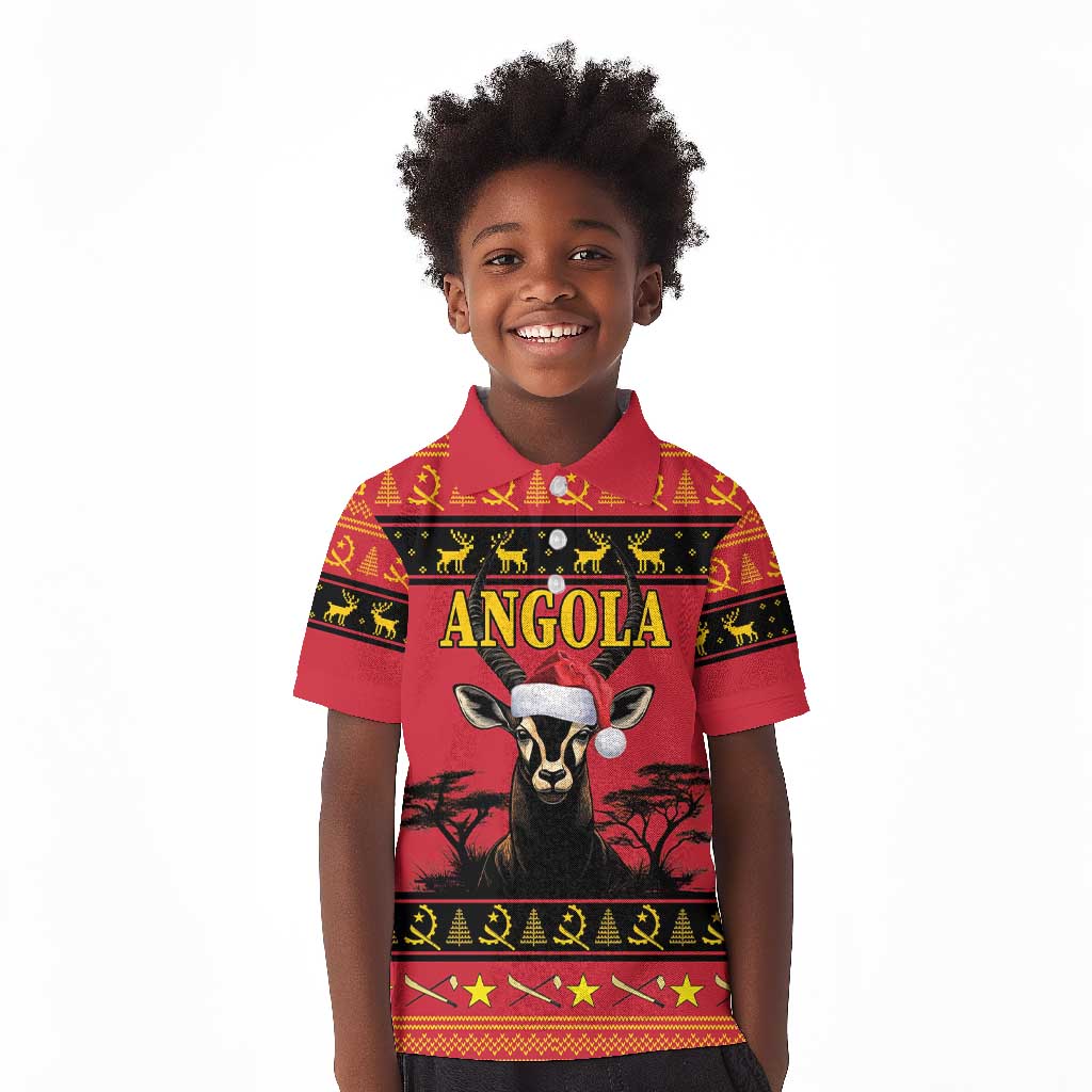 Afro Angola Giant Sable Antelope Christmas Kid Polo Shirt Virtus Unita Fortior Feliz Natal