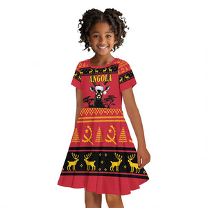 Afro Angola Giant Sable Antelope Christmas Kid Short Sleeve Dress Virtus Unita Fortior Feliz Natal