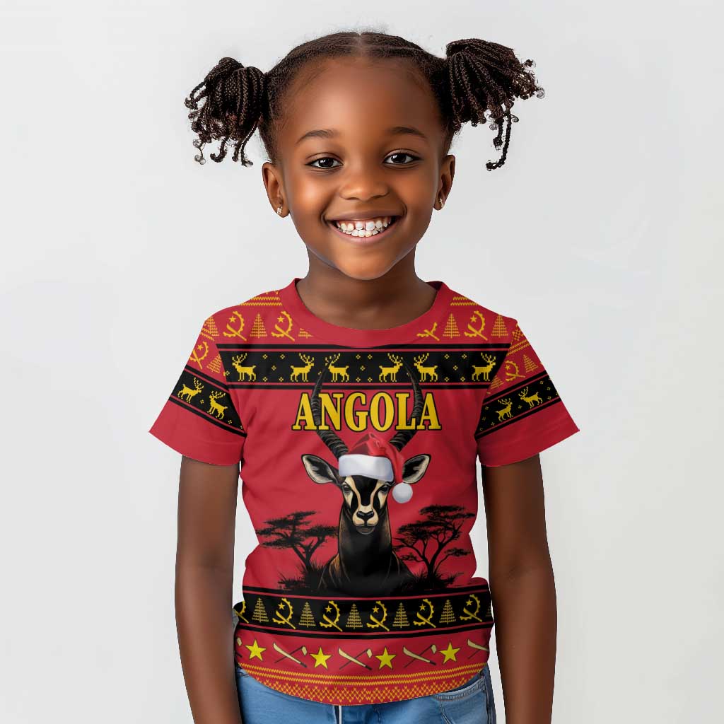 Afro Angola Giant Sable Antelope Christmas Kid T shirt Virtus Unita Fortior Feliz Natal