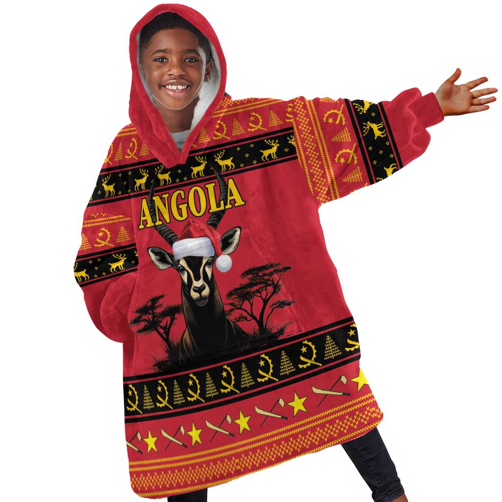 Afro Angola Giant Sable Antelope Christmas Kid Wearable Blanket Hoodie Virtus Unita Fortior Feliz Natal