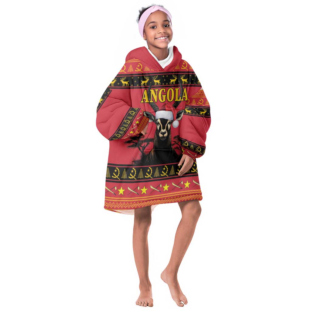 Afro Angola Giant Sable Antelope Christmas Kid Wearable Blanket Hoodie Virtus Unita Fortior Feliz Natal