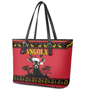 Afro Angola Giant Sable Antelope Christmas Leather Tote Bag Virtus Unita Fortior Feliz Natal