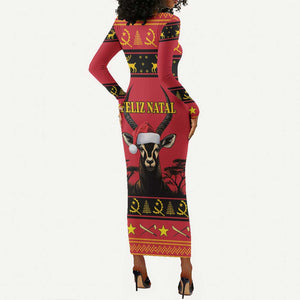 Afro Angola Giant Sable Antelope Christmas Long Sleeve Bodycon Dress Virtus Unita Fortior Feliz Natal