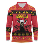 Afro Angola Giant Sable Antelope Christmas Long Sleeve Polo Shirt Virtus Unita Fortior Feliz Natal