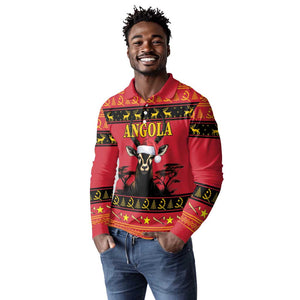 Afro Angola Giant Sable Antelope Christmas Long Sleeve Polo Shirt Virtus Unita Fortior Feliz Natal