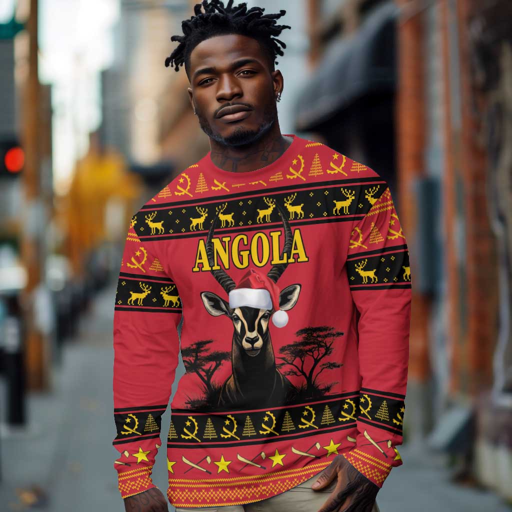 Afro Angola Giant Sable Antelope Christmas Long Sleeve Shirt Virtus Unita Fortior Feliz Natal