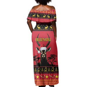 Afro Angola Giant Sable Antelope Christmas Off Shoulder Maxi Dress Virtus Unita Fortior Feliz Natal