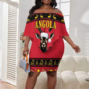 Afro Angola Giant Sable Antelope Christmas Off Shoulder Short Dress Virtus Unita Fortior Feliz Natal