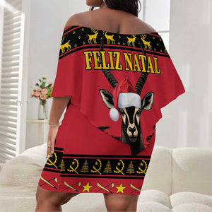 Afro Angola Giant Sable Antelope Christmas Off Shoulder Short Dress Virtus Unita Fortior Feliz Natal