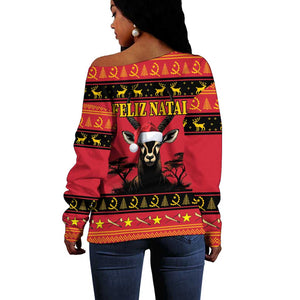 Afro Angola Giant Sable Antelope Christmas Off Shoulder Sweater Virtus Unita Fortior Feliz Natal