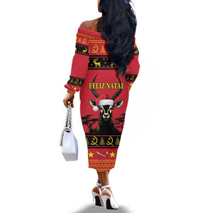 Afro Angola Giant Sable Antelope Christmas Off The Shoulder Long Sleeve Dress Virtus Unita Fortior Feliz Natal