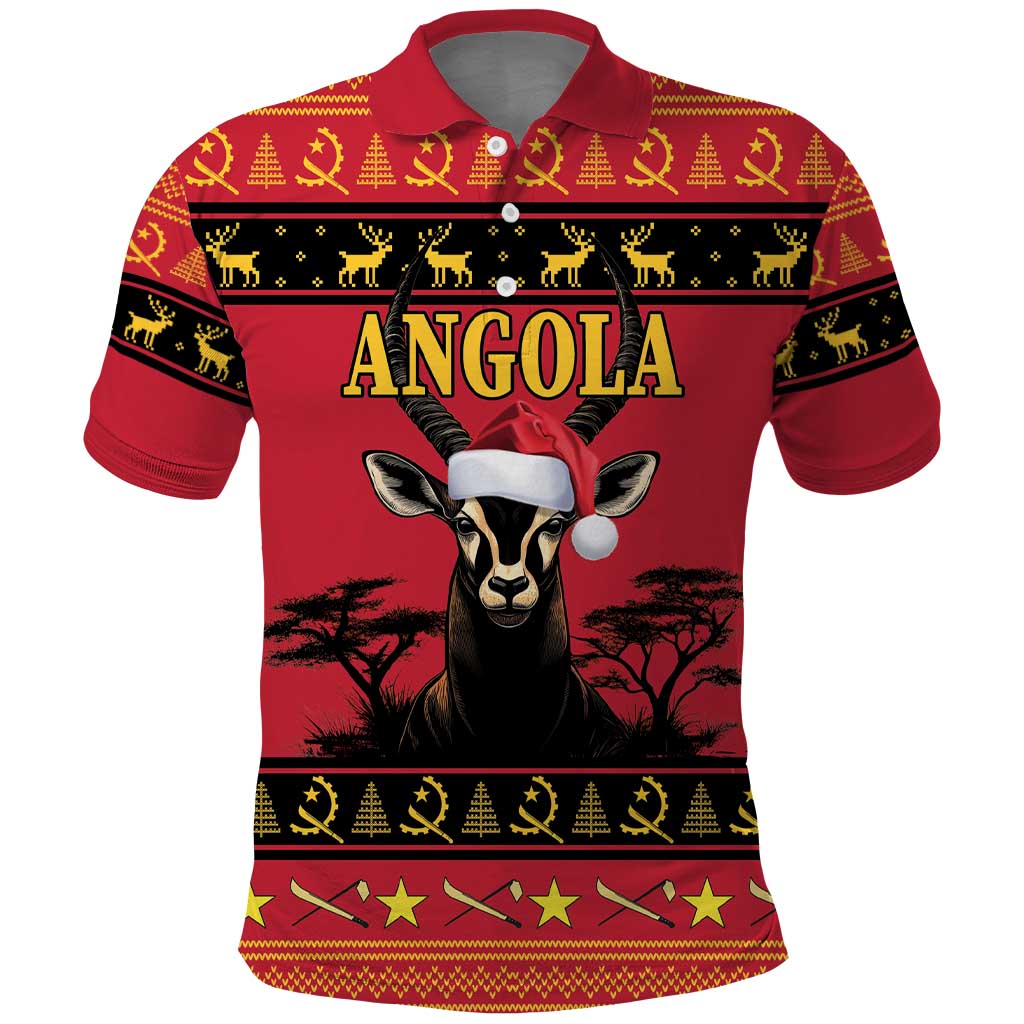 Afro Angola Giant Sable Antelope Christmas Polo Shirt Virtus Unita Fortior Feliz Natal