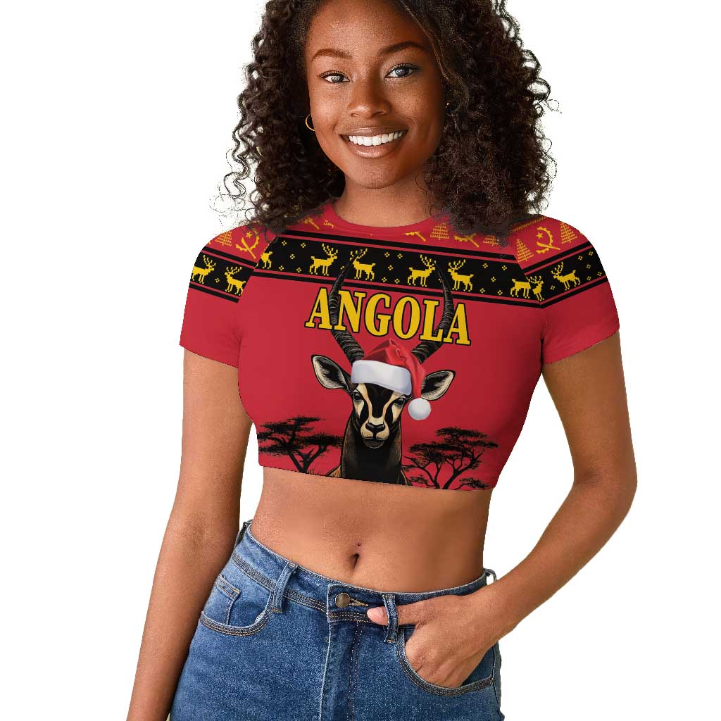 Afro Angola Giant Sable Antelope Christmas Raglan Cropped T shirt Virtus Unita Fortior Feliz Natal