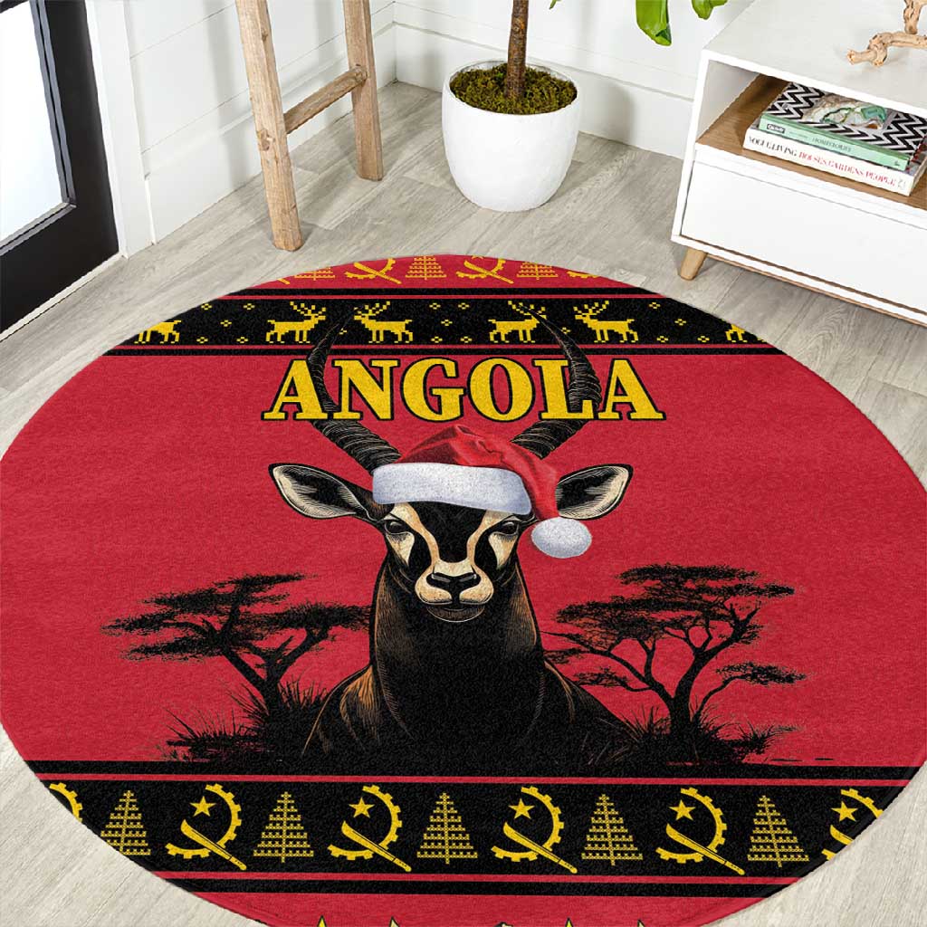 Afro Angola Giant Sable Antelope Christmas Round Carpet Virtus Unita Fortior Feliz Natal