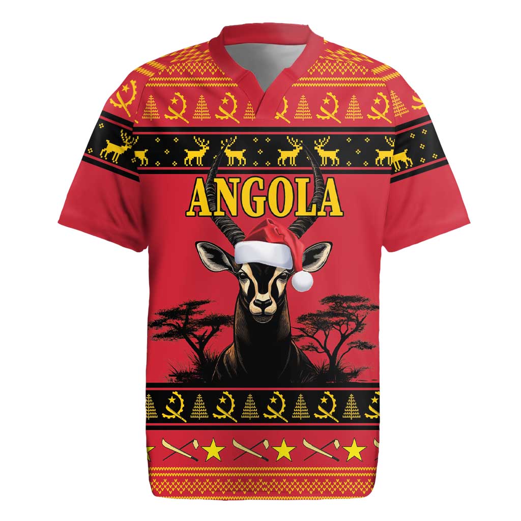 Afro Angola Giant Sable Antelope Christmas Rugby Jersey Virtus Unita Fortior Feliz Natal