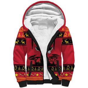 Afro Angola Giant Sable Antelope Christmas Sherpa Hoodie Virtus Unita Fortior Feliz Natal