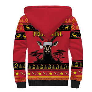 Afro Angola Giant Sable Antelope Christmas Sherpa Hoodie Virtus Unita Fortior Feliz Natal