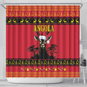 Afro Angola Giant Sable Antelope Christmas Shower Curtain Virtus Unita Fortior Feliz Natal