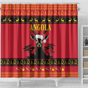 Afro Angola Giant Sable Antelope Christmas Shower Curtain Virtus Unita Fortior Feliz Natal