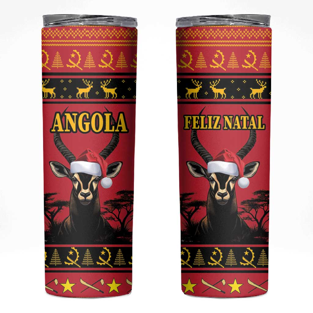 Afro Angola Giant Sable Antelope Christmas Skinny Tumbler Virtus Unita Fortior Feliz Natal