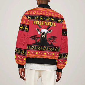 Afro Angola Giant Sable Antelope Christmas Sleeve Zip Bomber Jacket Virtus Unita Fortior Feliz Natal