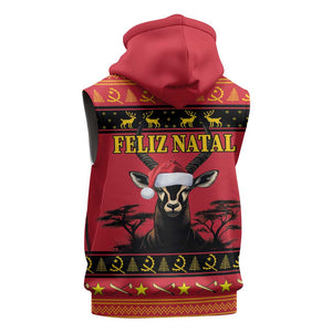 Afro Angola Giant Sable Antelope Christmas Sleeveless Zip Hoodie Virtus Unita Fortior Feliz Natal - African Pride