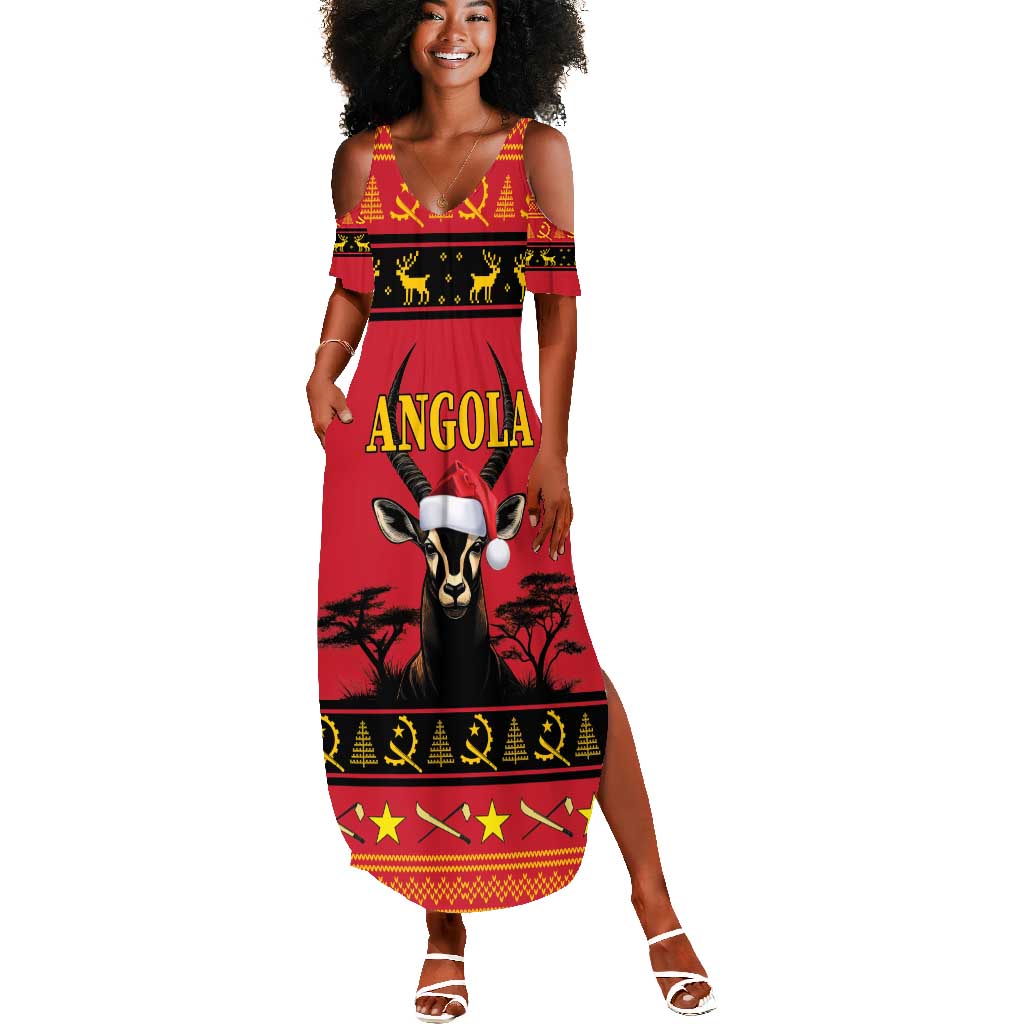 Afro Angola Giant Sable Antelope Christmas Summer Maxi Dress Virtus Unita Fortior Feliz Natal