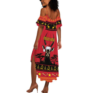 Afro Angola Giant Sable Antelope Christmas Summer Maxi Dress Virtus Unita Fortior Feliz Natal