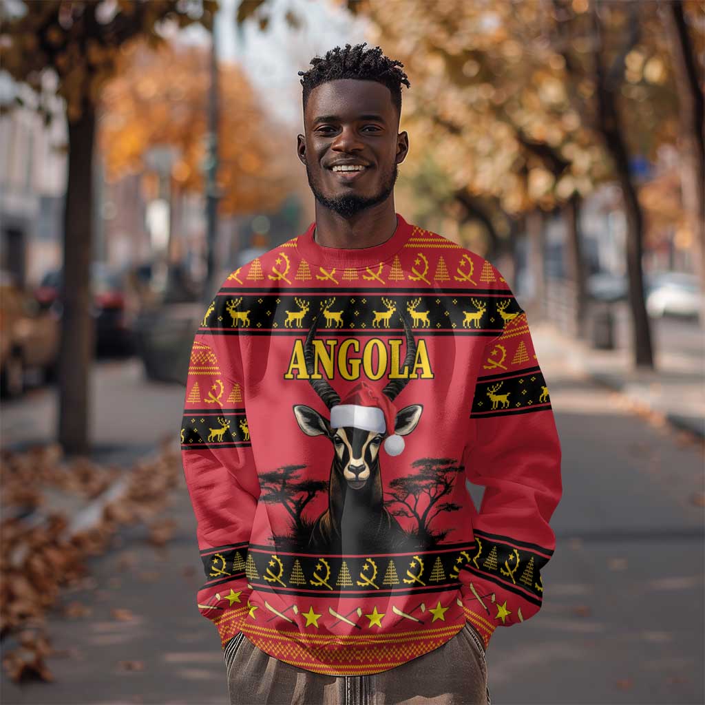 Afro Angola Giant Sable Antelope Christmas Sweatshirt Virtus Unita Fortior Feliz Natal